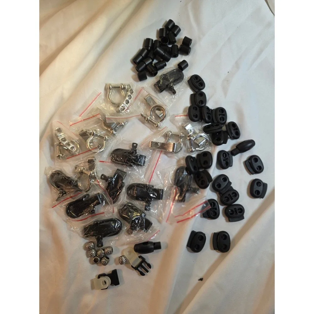Paracord Hardware Lot Cord Locks Metal Shackles Buckles Beads Black Silver DIY